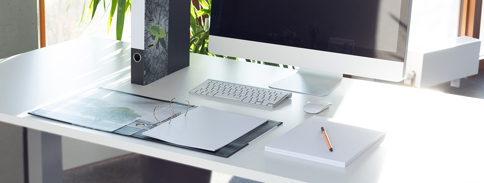 Ordner auf einem sortierten Büroschreibtisch